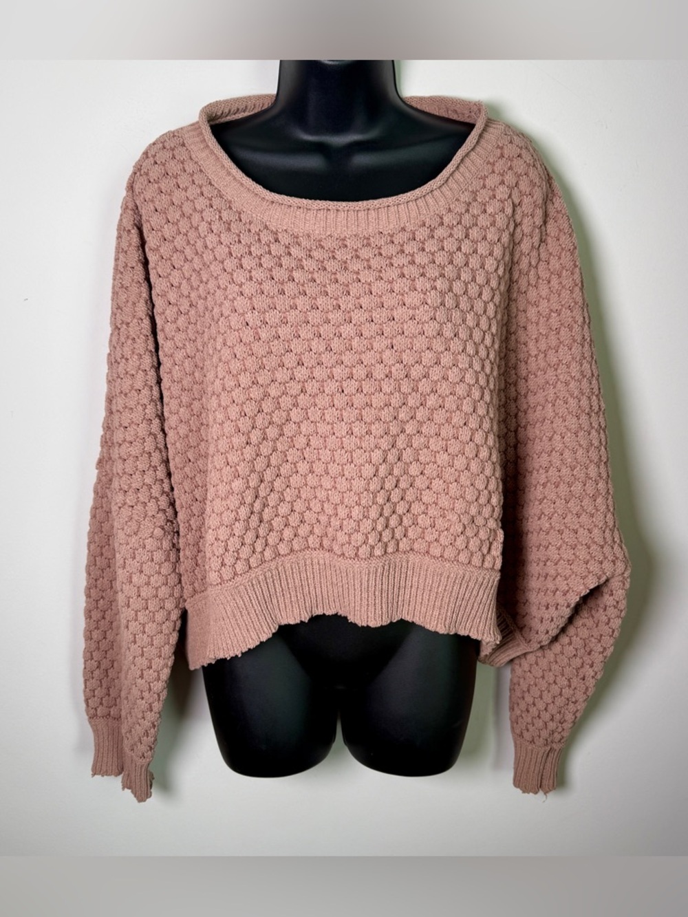 Newbury Kustom Popcorn Knit Crop Sweater | Dusty Rose | Size L | Coastal Cozy